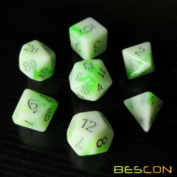 Bescon glühende polyedrische RPG Würfel Set leuchtende Jade, Bescon Glow in dunkle Poly Würfel Set von 7, DND Rollenspiel Würfel