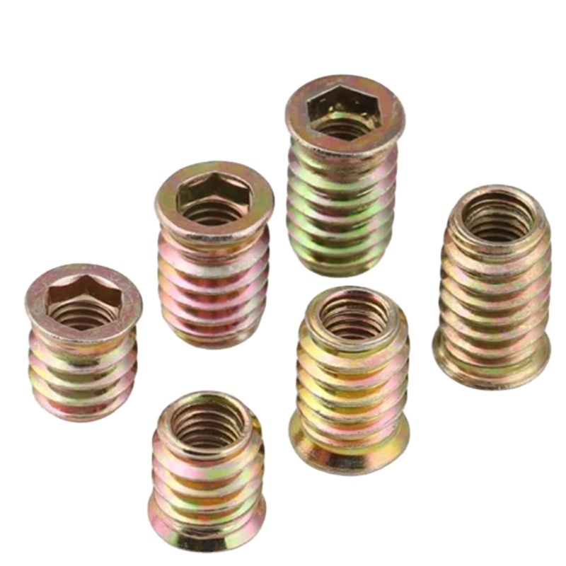 OEM Manufacture Zinc Alloy Iron Carbon Steel Hex Socket Drive Insert Nuts Threaded Wood Furniture-Galvanized Finish Din Standard