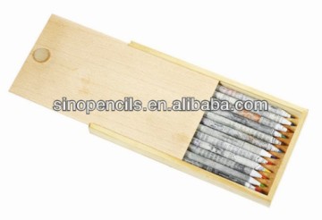 high quality recycle newspaper HB pencil with eraser in wood box
