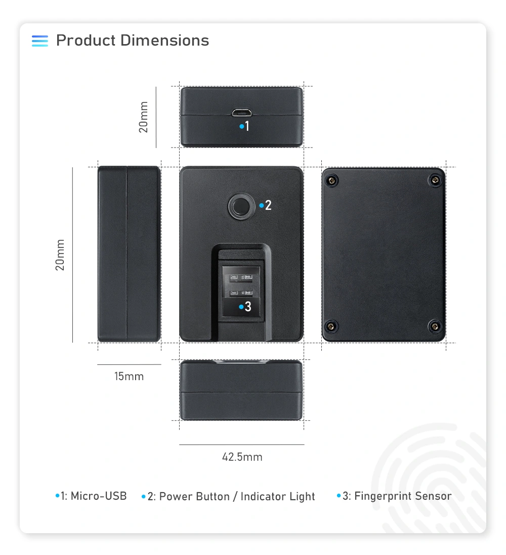 HFSecurity - Scanner d'empreintes digitales sans fil biométrique