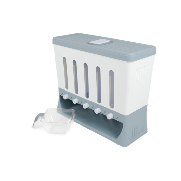 Wall-Mounted 5-Grid Cereal and Food Dispenser with Measuring Cup: Organized Storage Solution for Your Kitchen
