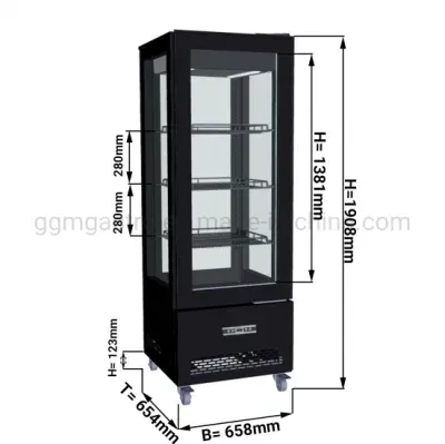 LED Light Cake Bakery Showcase Four Sides Glass Display Cooler Freezer Refrigerators