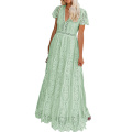 Robe maxi en dentelle florale en V pour femmes