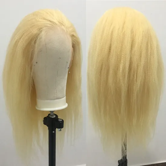 613 Blonde Kinky Straight Remy Human Hair Wig Full Transparent Lace Wigs 613 Blonde 8"-26 Long 150% Density Hair Wigs