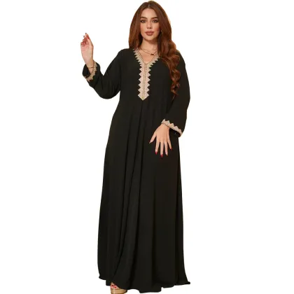 Middle East Muslim Fashion Kaftan with Lace - National Style Muslim Dress Islamic Clothing