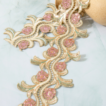Water Soluble Colorful Golden Glitter Sequin Laces Trim for Bridal Wear and Accessories