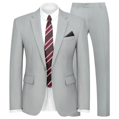 WYWK 2 Piece Men's Suit Wedding Party-Light Gray-S