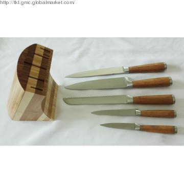 6pc Bamboo Knife Block Sets, High Quality 6pc Bamboo Knife Block Sets