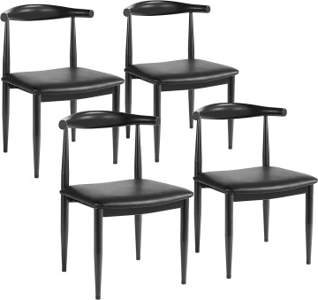 Mid Century Armless Dining Chairs with Metal Legs and Fabric Leather Seats
