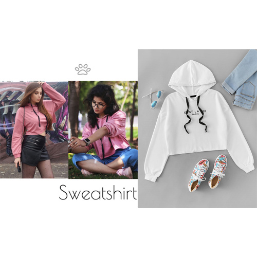 Drawstring Trendy Sweatshirt Women's Letter Sweatshirt Crop Top Hoodie Factory