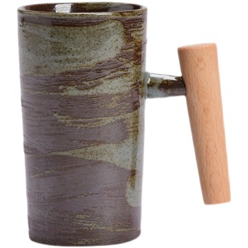 Retro Wooden Handle Japanese Coarse Pottery Mug