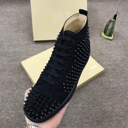 Luxury High Top Rivet Spikes Fashion Shoes - Red Bottom Leather Unisex Casual Wear