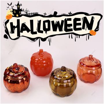 Wholesale Luxury Glass Candle Jars with Lid for Halloween Custom Pumpkin Candles