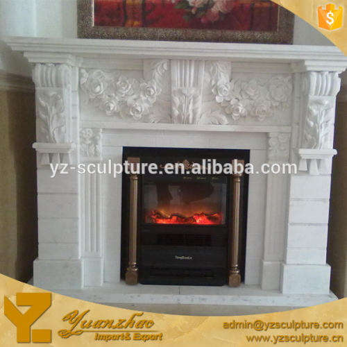 luxury morden white marble fireplace mantel carved beatiful flowers