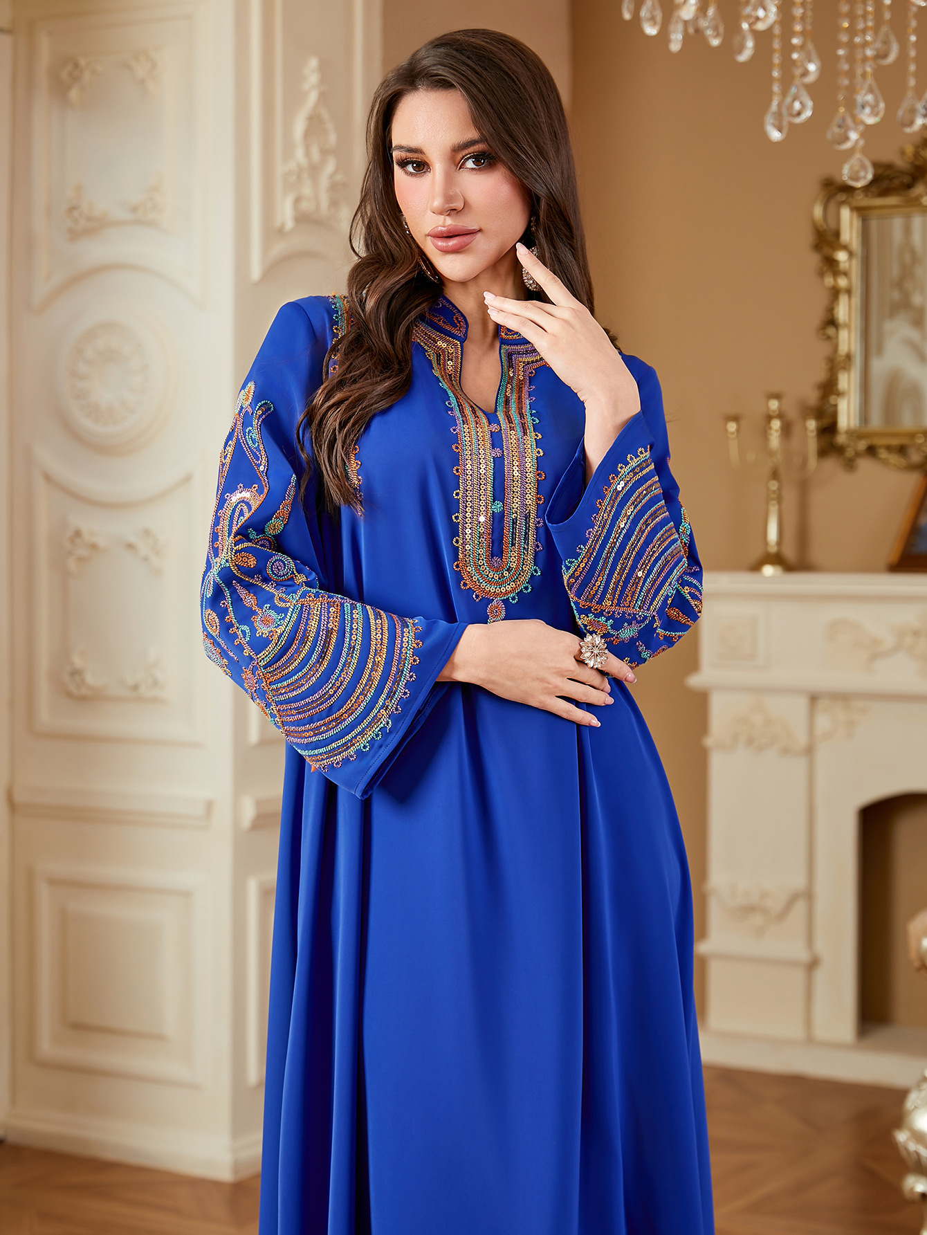 Navy Embroidered Abaya Dress Robe Style