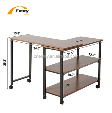360 Free Rotating L Shape Computer Desk with Bookshelves and Metal Frame for Living Room Sofa Corner