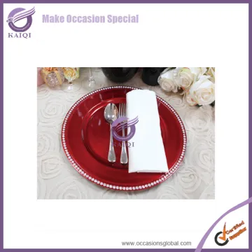 Cheap Square Hammered Colored Red Rim and White Wedding Glass Charger Dinner Plates