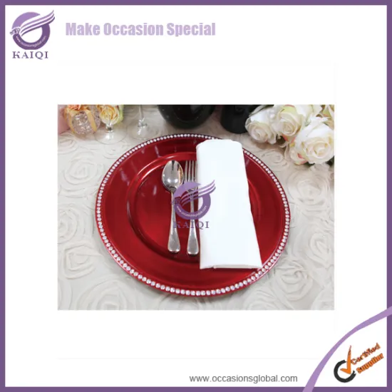 Cheap Square Hammered Colored Red Rim and White Wedding Glass Charger Dinner Plates