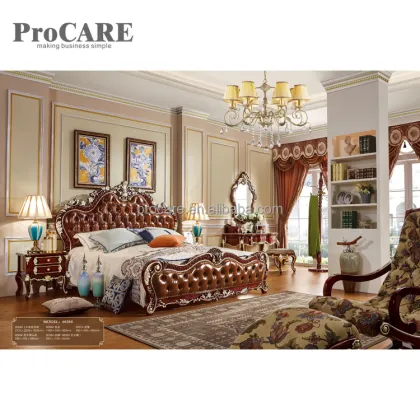 Latest Double Leather Indian Wooden Box Bed Design from Foshan Procare