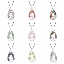 Arbre de Vie Pendentif Améthyste Rose Cristal Collier Pierres Précieuses 7 Chakra Bijoux pour Femmes Fille hommes 4*8 cm pendentif