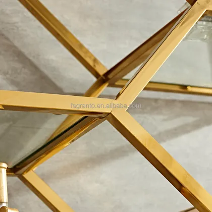 Popular Wholesale Indoor Glass Top Gold Bookshelf for Living Room