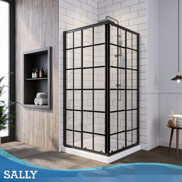 SALLY Matt-Black Frame Grid Sliding Shower Enclosure