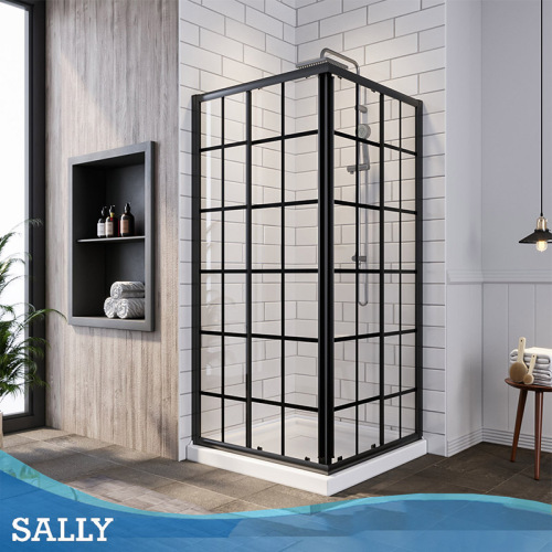 Sally Matt-Black Frame Grid Sliding Shower Dlosure