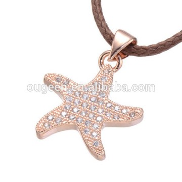 rose gold starfish jewelry 2015 fashion starfish pendant leather core necklace