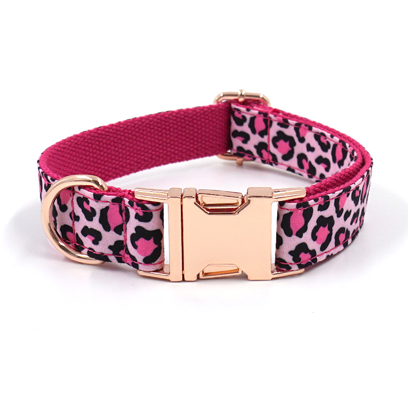 Metal Buckle leopard print Velvet Dog Leash Set