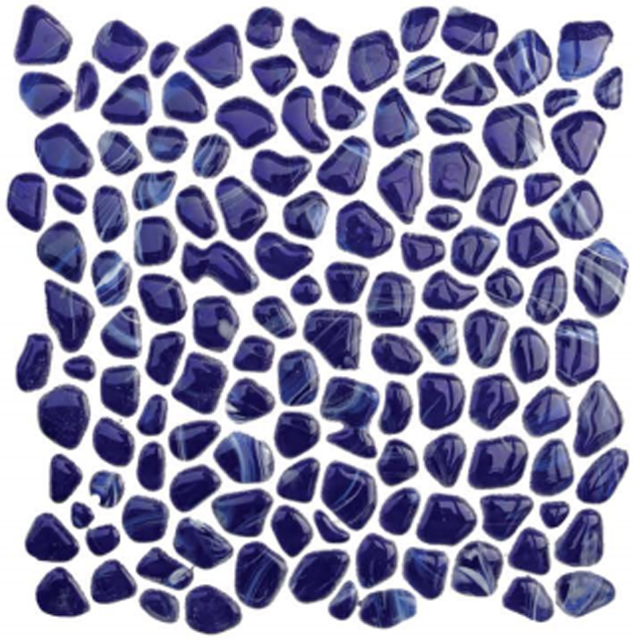 Blue Glass Mosaic Pebble Art Tile Round Mosaico