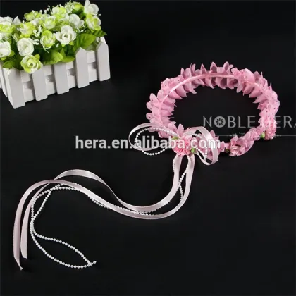 Long silk ribbon flower girls wedding party funny headband