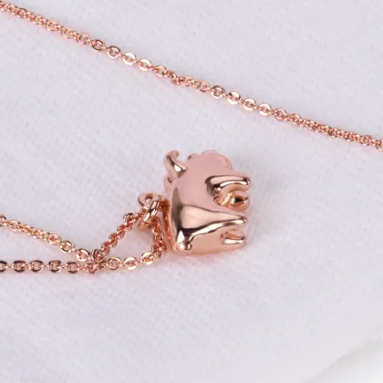 Red Heart Gold Filled Butterfly Jewelry with Pink Doll Animal Pendant Necklace