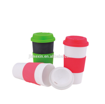 double Plastic PP cups with lid and silicone sleeve for hot coffee
