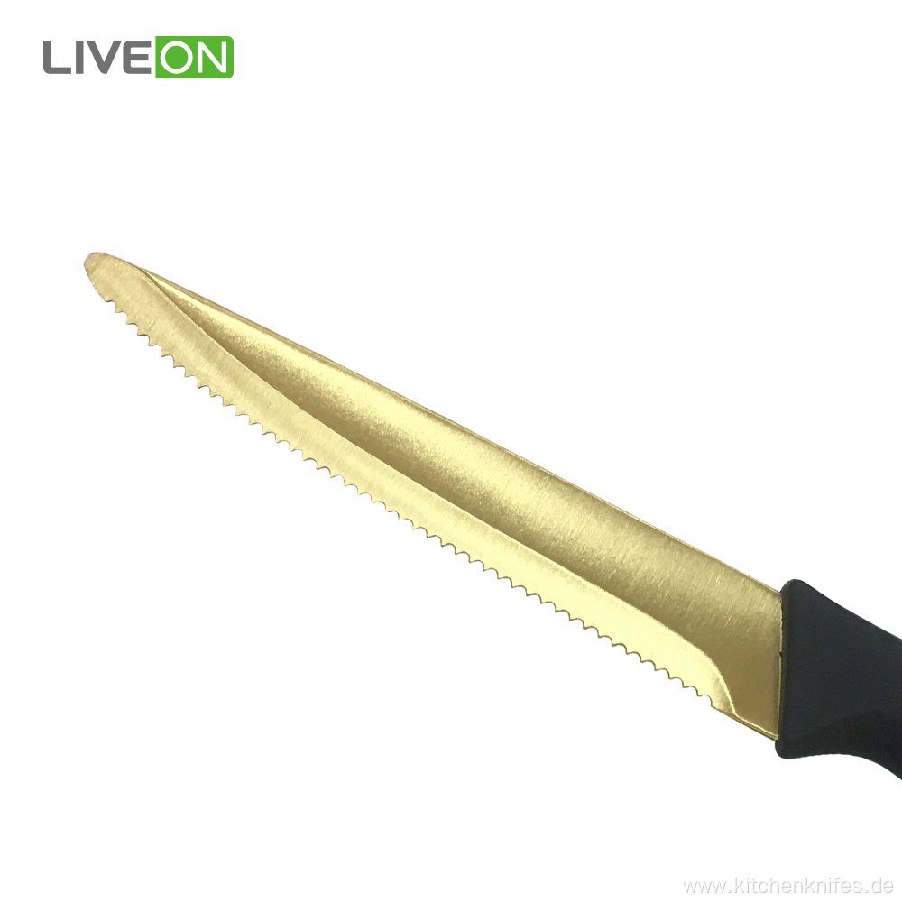 Gold Titanium Coating Steel Plastic Handle Steak Knife