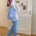 Customized Durable Blue Lattice Shoulder Canvas Bag