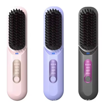 USB Cordless Ionic Mini Wide Plate LCD Heated Hair Straightener Brush Comb