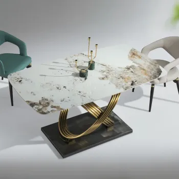 Italian Style Large Rectangular Dining Table with Solid Wood Legs and Slate Wood Top