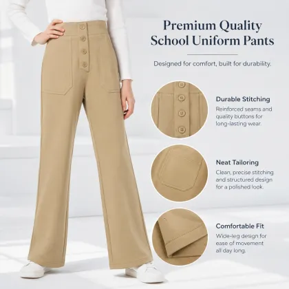 Girls High Waist Button Fly School Uniform