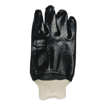 Black Single Dipped PVC Glove.Rough Finish.Knit Wrist