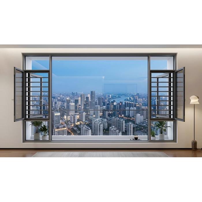 Janela de abertura externa termicamente quebrada com tela