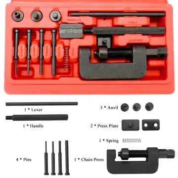 Universal Motorcycle Chain Splitter and Riveter Tool Set with Carry Box