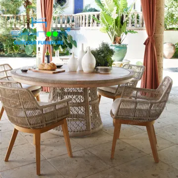 Luxury Modern Teak Wood Round Garden Dining Table and Chair Set