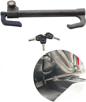 Steering Wheel and Pedal Brake Anti-Theft Lock: Dual Security Car Device with Retractable Double Hooks