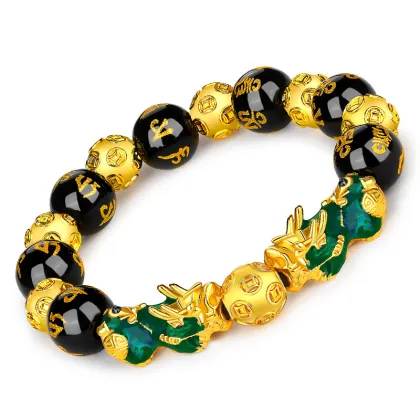 High-Quality Black Obsidian Stone Pixiu Bracelet: Color-Changing Fengshui Charm for Women and Men