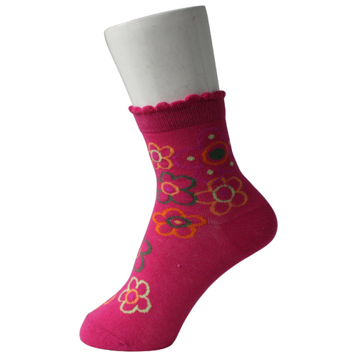 Ruffled Cuff Girl Pink Socken