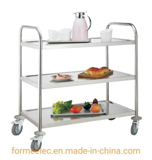Round Tube Dinner Cart 3 Layers Service Trolley Cart Stainless Steel Serving Trolley
