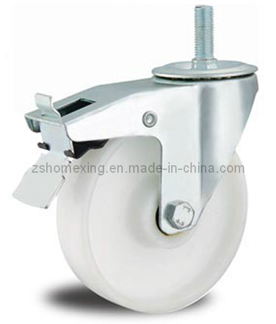 Industrial White PP Thread Stem with Brake Caster Wheel