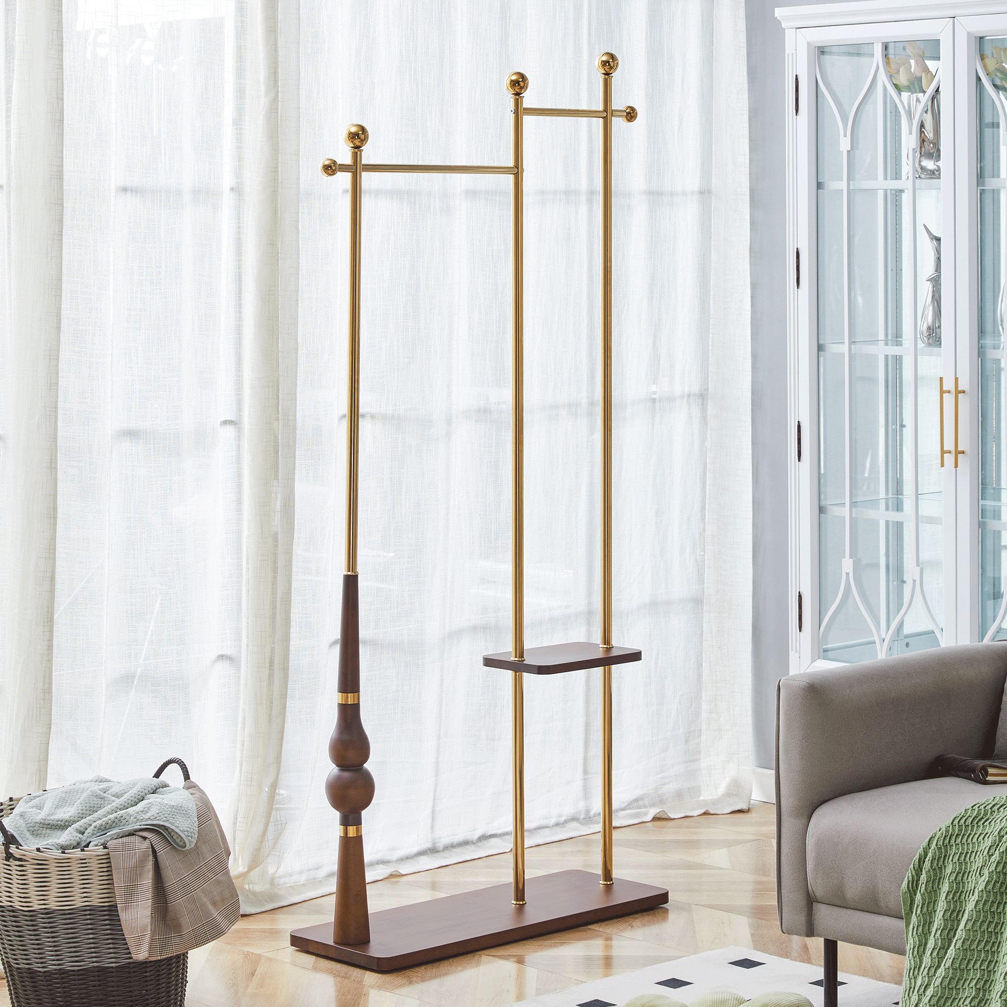 Dual Tier Coat Rack in Wood Finish