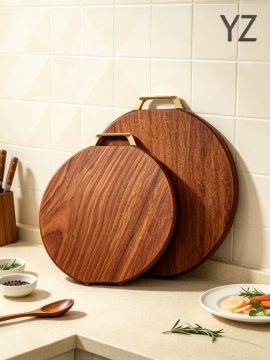 Natural wood chopping block with handle