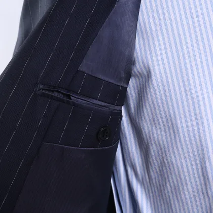 Best Quality Chinese brand wool fabrics business suit blue stripes mens regular fit suits